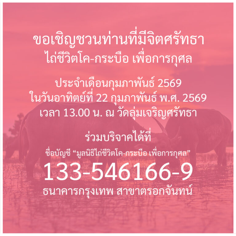 ข่าวประชาสัมพันธ์ : กิจกรรมพิธีไถ่ชีวิตโค-กระบือ ประจำเดือนกุมภาพันธ์ พ.ศ. 2569
